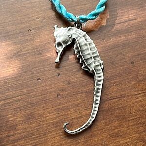 Pewter Vintage seahorse necklace pendant molded from actual seahorse